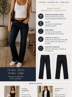 Citizens of Humanity COH Ava SZ26 Low Rise Jeans Straight Leg Dark Wash